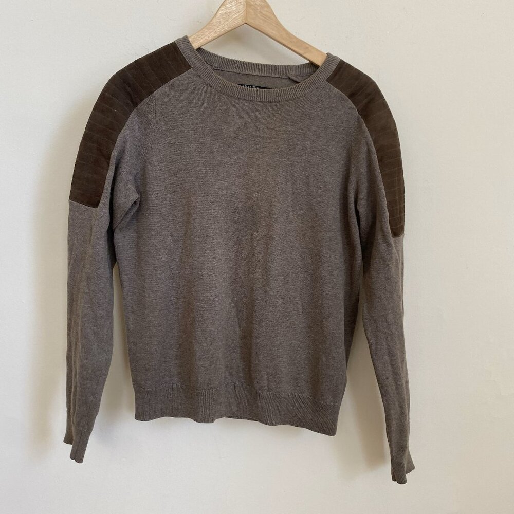 ALL SAINTS Brown Sweater - Size 6 (Medium) - Cotton + Leather